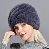 Raglaido Rabbit winter fur hat for Women Russian Real Fur Knitted Cap headgea Winter Warm Beanie Hats 2019 fashion brand LQ11279