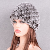 Raglaido Rabbit winter fur hat for Women Russian Real Fur Knitted Cap headgea Winter Warm Beanie Hats 2019 fashion brand LQ11279