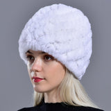 Raglaido Rabbit winter fur hat for Women Russian Real Fur Knitted Cap headgea Winter Warm Beanie Hats 2019 fashion brand LQ11279