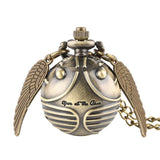 Retro Snitch Ball Shaped Potter Quartz Pocket Watch Fashion Sweater Angel Wings Necklace Chain Gifts for Men Women kids