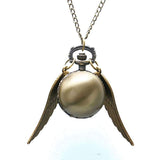 Retro Snitch Ball Shaped Potter Quartz Pocket Watch Fashion Sweater Angel Wings Necklace Chain Gifts for Men Women kids