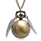 Retro Snitch Ball Shaped Potter Quartz Pocket Watch Fashion Sweater Angel Wings Necklace Chain Gifts for Men Women kids