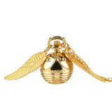 Retro Snitch Ball Shaped Potter Quartz Pocket Watch Fashion Sweater Angel Wings Necklace Chain Gifts for Men Women kids