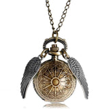 Retro Snitch Ball Shaped Potter Quartz Pocket Watch Fashion Sweater Angel Wings Necklace Chain Gifts for Men Women kids