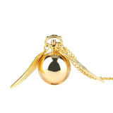 Retro Snitch Ball Shaped Potter Quartz Pocket Watch Fashion Sweater Angel Wings Necklace Chain Gifts for Men Women kids