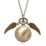 Retro Snitch Ball Shaped Potter Quartz Pocket Watch Fashion Sweater Angel Wings Necklace Chain Gifts for Men Women kids