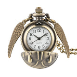 Retro Snitch Ball Shaped Potter Quartz Pocket Watch Fashion Sweater Angel Wings Necklace Chain Gifts for Men Women kids