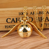 Retro Snitch Ball Shaped Potter Quartz Pocket Watch Fashion Sweater Angel Wings Necklace Chain Gifts for Men Women kids