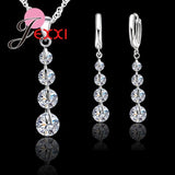 Romantic 925 Sterling Silver Link Chain Crystal  Pendant Jewelry Set  For Women Choker Wedding  Jewelry Set