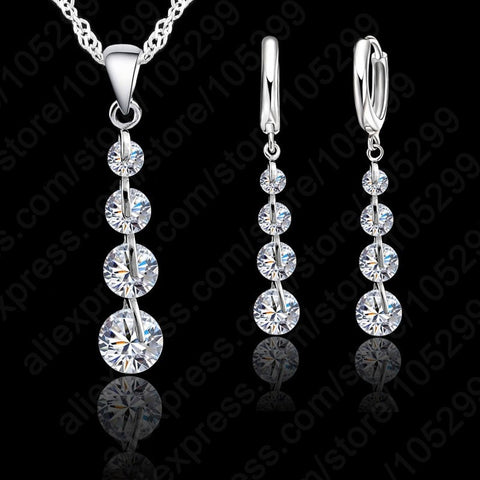 Romantic 925 Sterling Silver Link Chain Crystal  Pendant Jewelry Set  For Women Choker Wedding  Jewelry Set