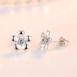 Rose Flower Earing Flower Silver 925 White Purple Rhinestone Crystal Cute Stud Earrings For Women Jewelry Earring Set