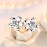 Rose Flower Earing Flower Silver 925 White Purple Rhinestone Crystal Cute Stud Earrings For Women Jewelry Earring Set