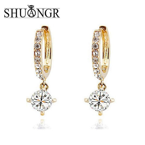 SHUANGR Jewelry Gold Color Austrian Crystal Women's jewelry Drop Earrings 3designs C168/C170/C172