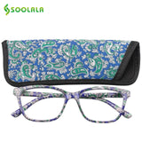 SOOLALA Womens Pocket Printed Reading Glasses with Matching Pouch Cheap Spring Hinge Presbyopic Reading Glasses +1.0 to 4.0