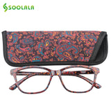 SOOLALA Womens Pocket Printed Reading Glasses with Matching Pouch Cheap Spring Hinge Presbyopic Reading Glasses +1.0 to 4.0