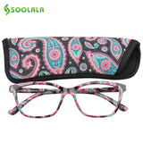 SOOLALA Womens Pocket Printed Reading Glasses with Matching Pouch Cheap Spring Hinge Presbyopic Reading Glasses +1.0 to 4.0