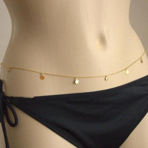 Sexy Body Chain Sequin Simple Gold Coin Belly Chain For Women  Bikini Chain Waist Bodychain Body Brach Jewelry Bijoux