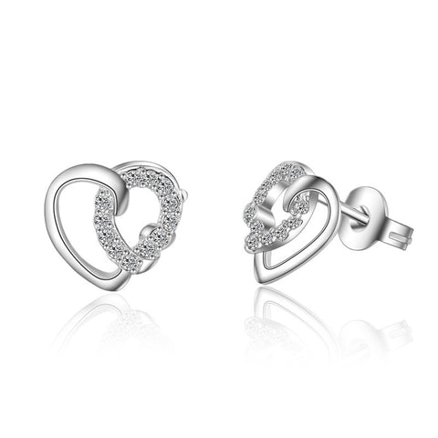 Silver earrings New High Quality Fashion Heart Shiny Crystal 925 Sterling Silver Stud Earrings for Women Girl Jewelry Gift