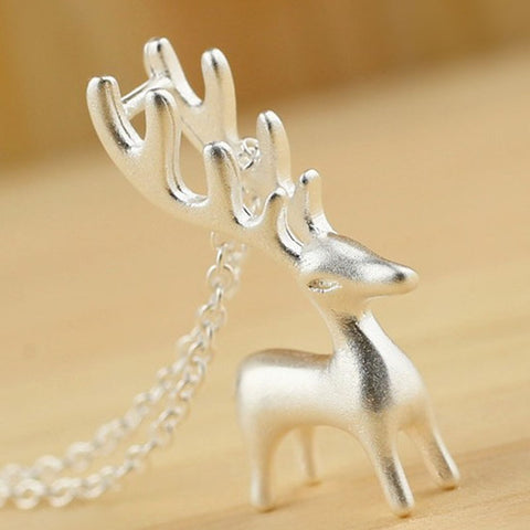 Simple Cute 925 Sterling Silver Elk Necklace for Women 3D Animal Pendant Choker Necklaces Summer Party Accessories