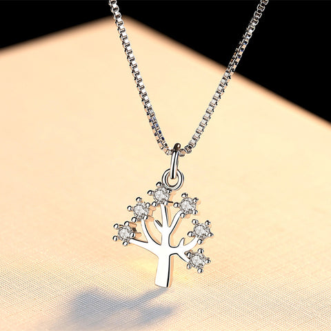 Simple Small Tree Leaf Inlaid Crystal Pendant Necklace Female Cubic Zirconia Fashion Jewelry 925 Sterling Silver Pendants