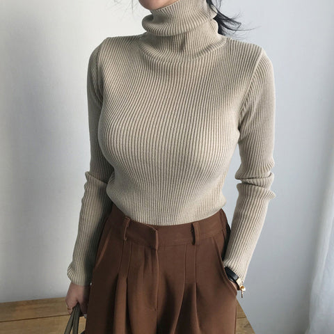 Slim Soft Sweater women winter 2019 Autumn turtleneck Sweater knit Thick Pullover oversize femme Jumpers ladies black sweaters