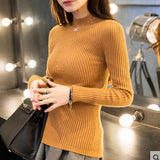 Solid Knit Sweater Women Semi-high Collar Sweater Long Sleeve Autumn Thin Collar Collar Slim Bottoming Shirt Wild Color Sweater