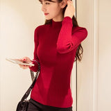 Solid Knit Sweater Women Semi-high Collar Sweater Long Sleeve Autumn Thin Collar Collar Slim Bottoming Shirt Wild Color Sweater