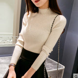 Solid Knit Sweater Women Semi-high Collar Sweater Long Sleeve Autumn Thin Collar Collar Slim Bottoming Shirt Wild Color Sweater