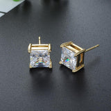 Tassina New Arrival Gold Colors 6mm width 4 Claw Crystal Earrings Square Round Man Jewelry For Women Party Stud Earrings