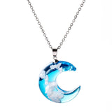 Transparent Resin Rould Ball Moon Pendant Necklace Women Blue Sky White Cloud Chain Necklace Fashion Jewelry