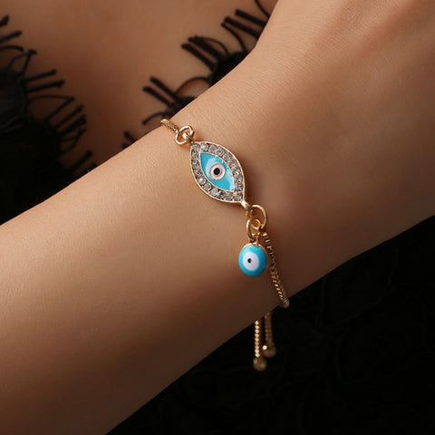 Turkish Blue Crystal Evil Eye Bracelets For Women Handmade Gold Chains Lucky Jewelry Bracelet woman jewelry #287363