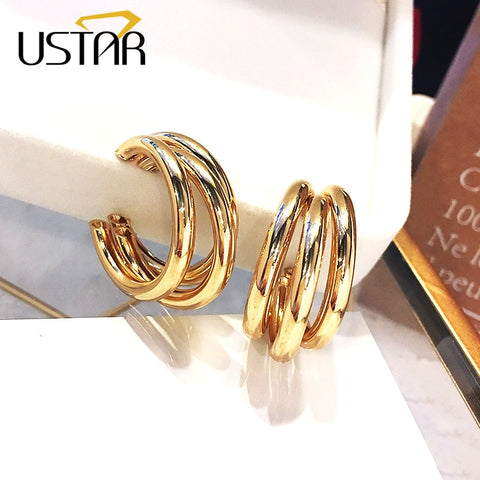 USTAR New Semicircle Hoop Earrings for Women Gold Color Earrings Female 2018 Modern Fashion Jewelry hanging Oorbellen gifts
