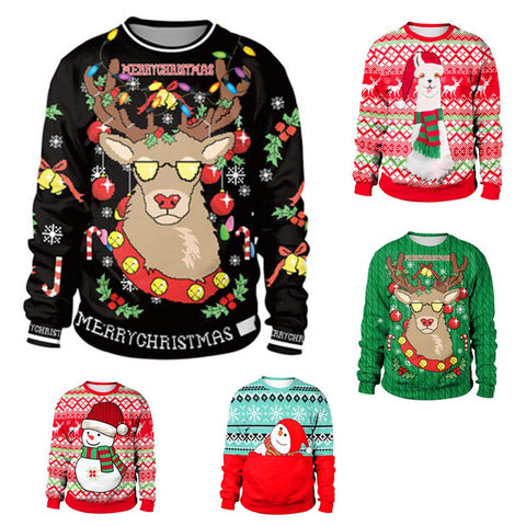 Ugly Christmas Sweater snowman For gift Santa reindeer Pullover Womens Mens 3D Jerseys and Sweaters Tops Autumn Winter Clothing