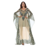 Vintage Printed Chiffon Abaya Batwing Sleeve Women Loose Sexy Long Maxi Robe Transparent ramadan Gown VKDR1256