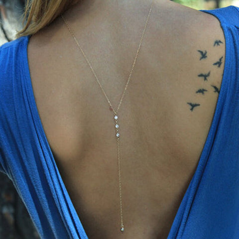 Wedding Back Necklace, Crystal Lariat Necklace Gold Drop Necklace For Women Body Necklace