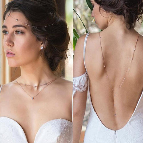 Wholesale Rhinestone Inlaid Long Drop Bridal Back Necklace Lady Body Chain Wedding Jewelry
