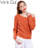 Wink Gal Casual Christmas Sweater Off  Shoulder Knitted Sweaters Women Sweaters and pullovers Winter Knitwear 10107