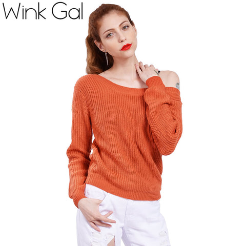 Wink Gal Casual Christmas Sweater Off  Shoulder Knitted Sweaters Women Sweaters and pullovers Winter Knitwear 10107