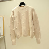Woman 2019 Autumn Cashmere Solid Color Pullover Sweater Long Sleeve O-neck Sweet Sweater Dot decoration