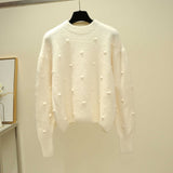 Woman 2019 Autumn Cashmere Solid Color Pullover Sweater Long Sleeve O-neck Sweet Sweater Dot decoration