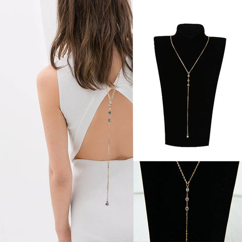 Women Back Drop Chain Necklaces Ladies Elegant Long Crystal Wedding Accessories Backless Chain Beach Jewelry N1042