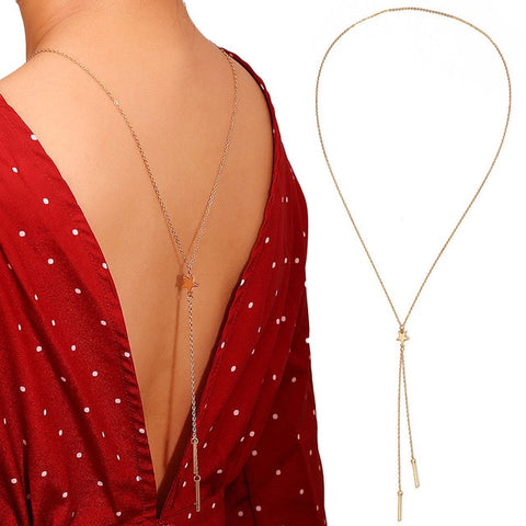 Women Back Necklace Cute Star Tassel Backdrop Necklace Body Chain Back Chain Fashion Jewelry Accessories for Women Party