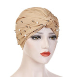 Women Elastic Turban Hat Muslim Hijab Beads Cancer Cap Head Wrap Cover Scarf Stretch Beanie Bonnet Indian Chemo Hair Loss New