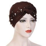 Women Elastic Turban Hat Muslim Hijab Beads Cancer Cap Head Wrap Cover Scarf Stretch Beanie Bonnet Indian Chemo Hair Loss New