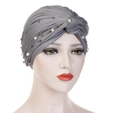 Women Elastic Turban Hat Muslim Hijab Beads Cancer Cap Head Wrap Cover Scarf Stretch Beanie Bonnet Indian Chemo Hair Loss New