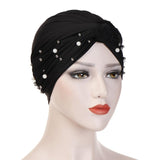 Women Elastic Turban Hat Muslim Hijab Beads Cancer Cap Head Wrap Cover Scarf Stretch Beanie Bonnet Indian Chemo Hair Loss New