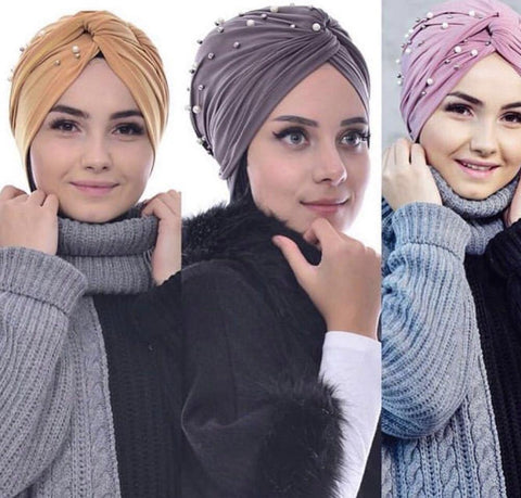 Women Elastic Turban Hat Muslim Hijab Beads Cancer Cap Head Wrap Cover Scarf Stretch Beanie Bonnet Indian Chemo Hair Loss New