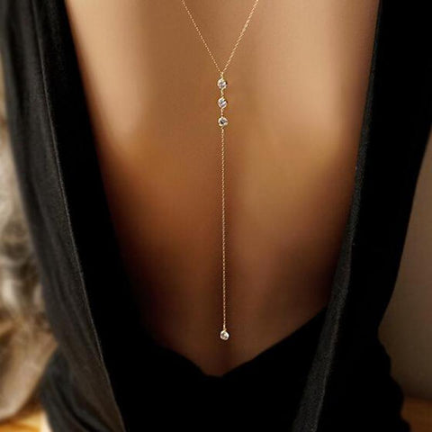 Women Long Necklace Body Sexy Chain Bare Back Gold silver crystal Rhinestone Pendant chain necklace backdrop beach body jewelry