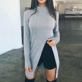 Women Winter Sweater Shirts Long Sleeve Top Knitted Pullovers High Split Casual Knitwear Women's Clothing Fashion Sweaters GV148