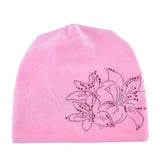 Women's Fashion Rhinestone Flower Hat Scarf Winter Warm Beanies Scarves Set For Girls Thick Velvet Bonnet Femme Skullies Caps